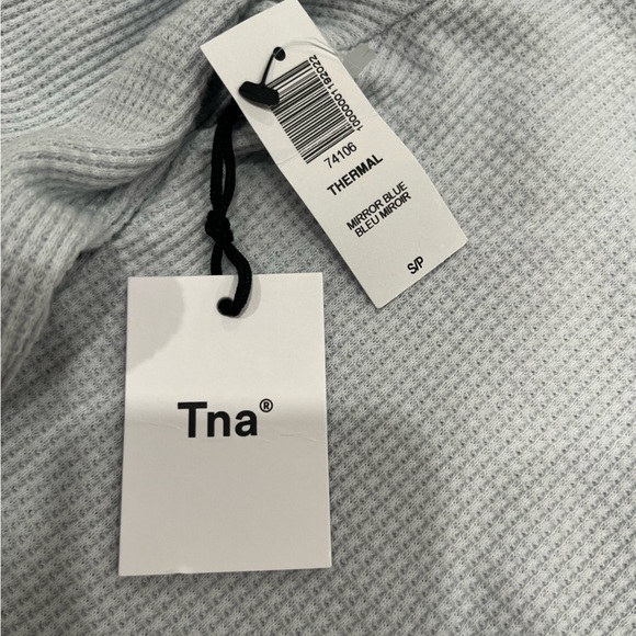 Aritzia TNA Waffle Knit Cropped Thermal Blue S NWT Pastel Fall Y2K mock neck - Picture 4 of 7